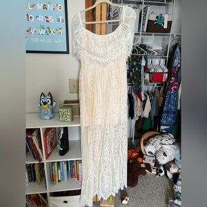 Baltic Born Cream Lace Maxi Dress with Scallop Trim